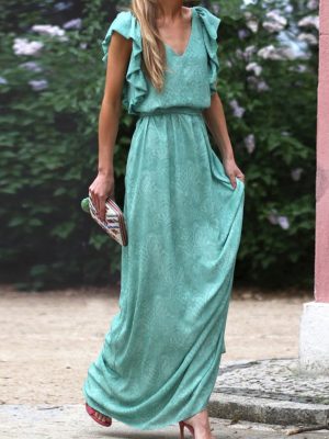 Summer V Neck Sleeveless Printed Maxi Dress