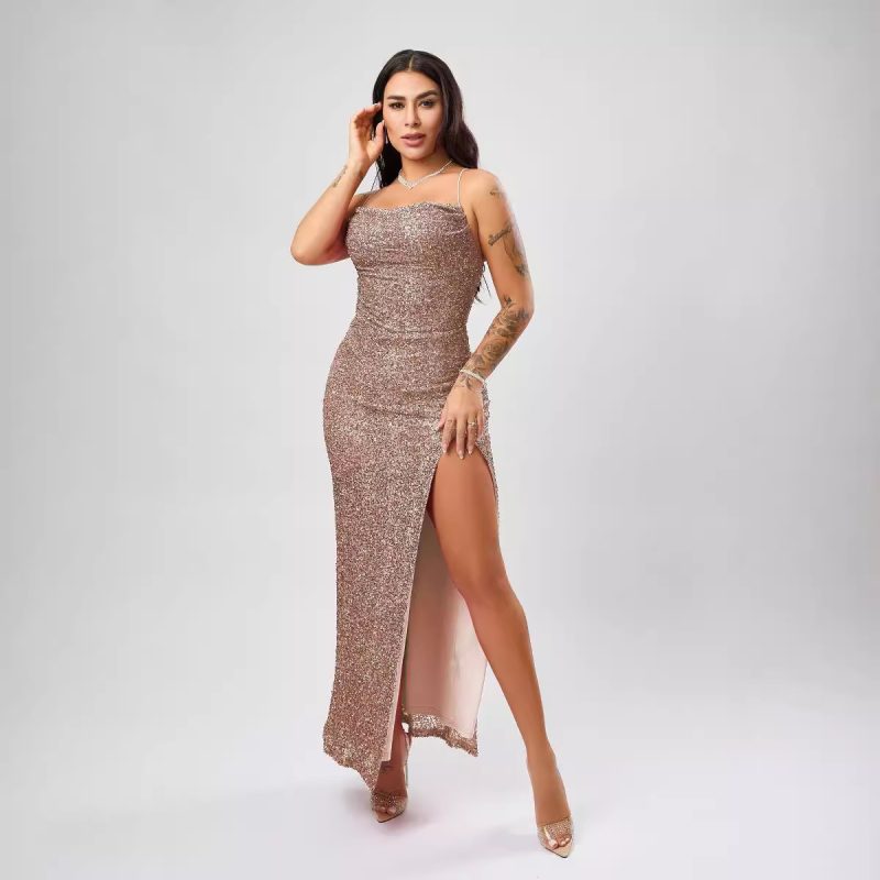Women’s Sequin Formal Sleeveless Split Winter Dress - Image 2