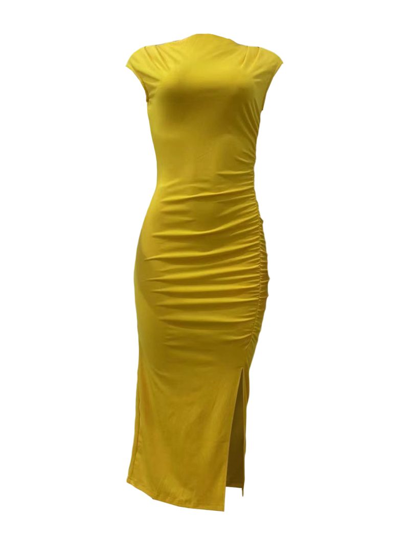 Solid Color Slim Fit Mid Length Sheath Dress - Image 4