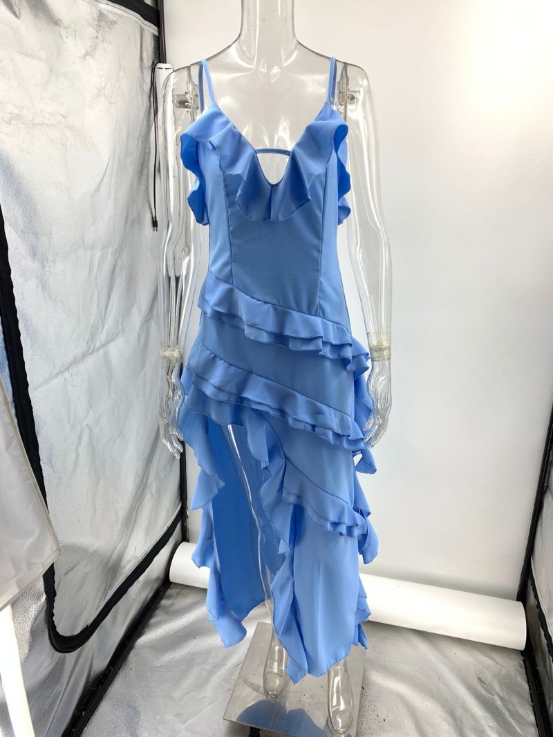 Solid Color Sling Asymmetric Irregular Women’s Dress - Image 4