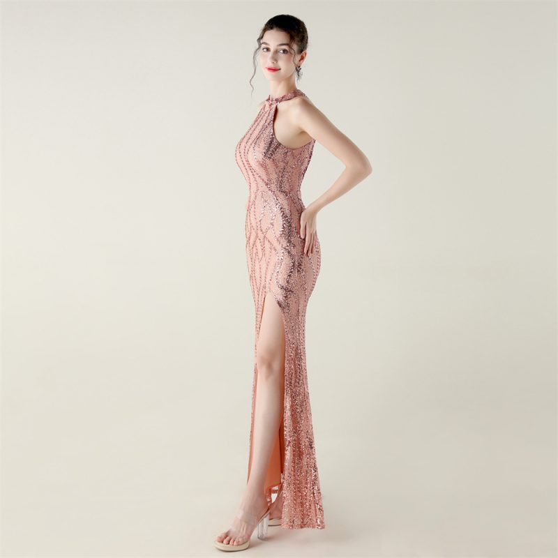 Sequin Beaded Mesh Floral Fishtail Evening Dress - Image 3
