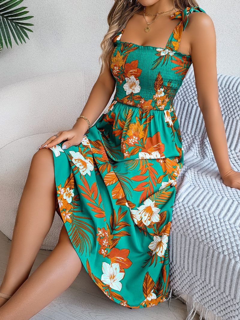 Spring Summer Lace Up Printed Vacation Dress - Image 2