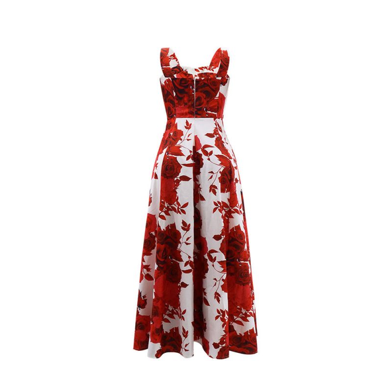 Elegant Women’s Red Rose Printed Sling Maxi - Image 3