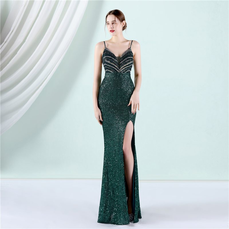 Women’s Floral Beaded Slim Long Evening Dress - Image 3