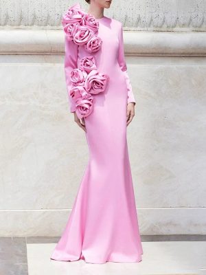 French Elegant Floral Round Neck Slim Dress