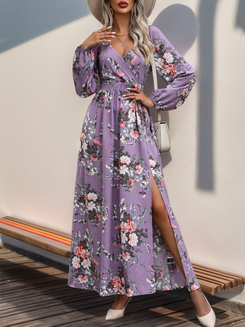 Fall V Neck Long Sleeve Printed Women Dress - Image 4