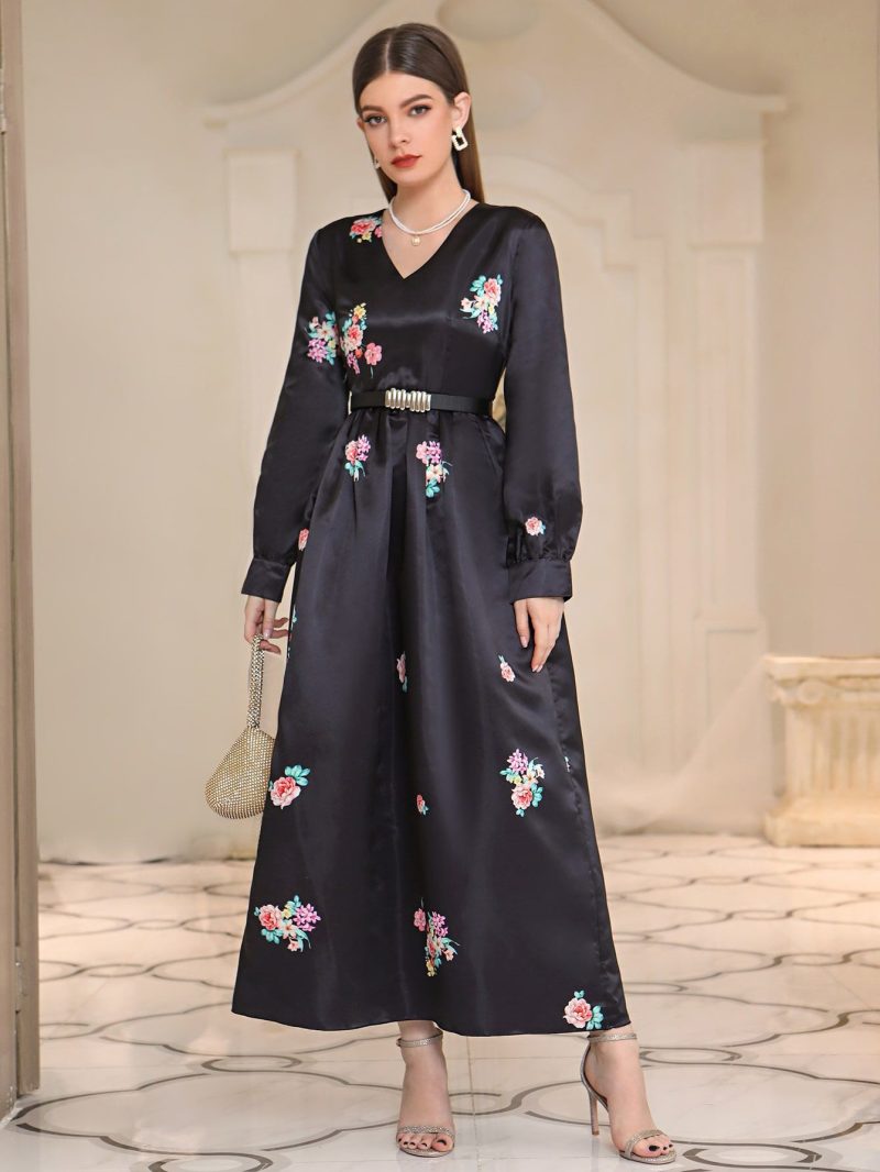Sophisticated Autumn Winter Belted High Waist Dress - Image 3