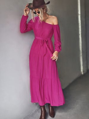 Women's Waist Trimming Lace-Up One Shoulder Dress