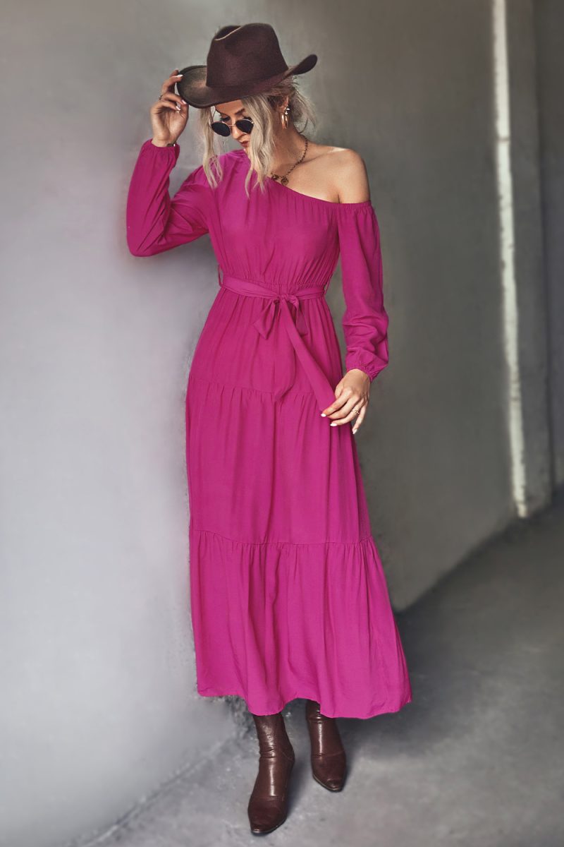 Women's Waist Trimming Lace-Up One Shoulder Dress