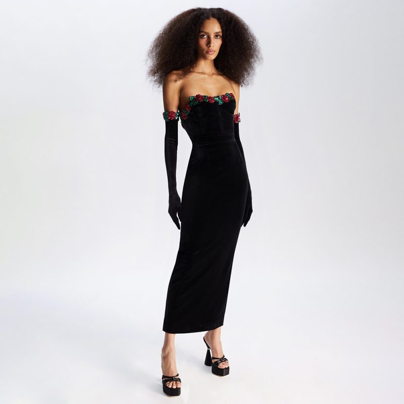 Spring Summer Velvet Floral Sequin Lace Dress - Image 4