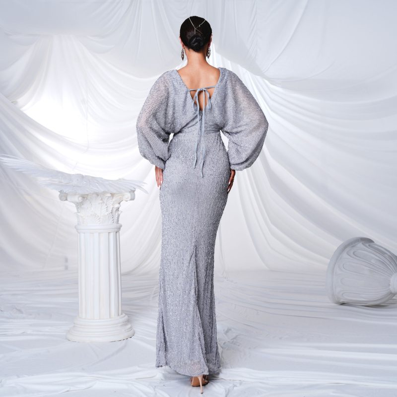 Elegant Sequin V-Neck Long Sleeve Evening Dress - Image 3