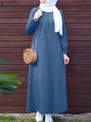 Women’s Denim Blue Islamic Maxi Dress