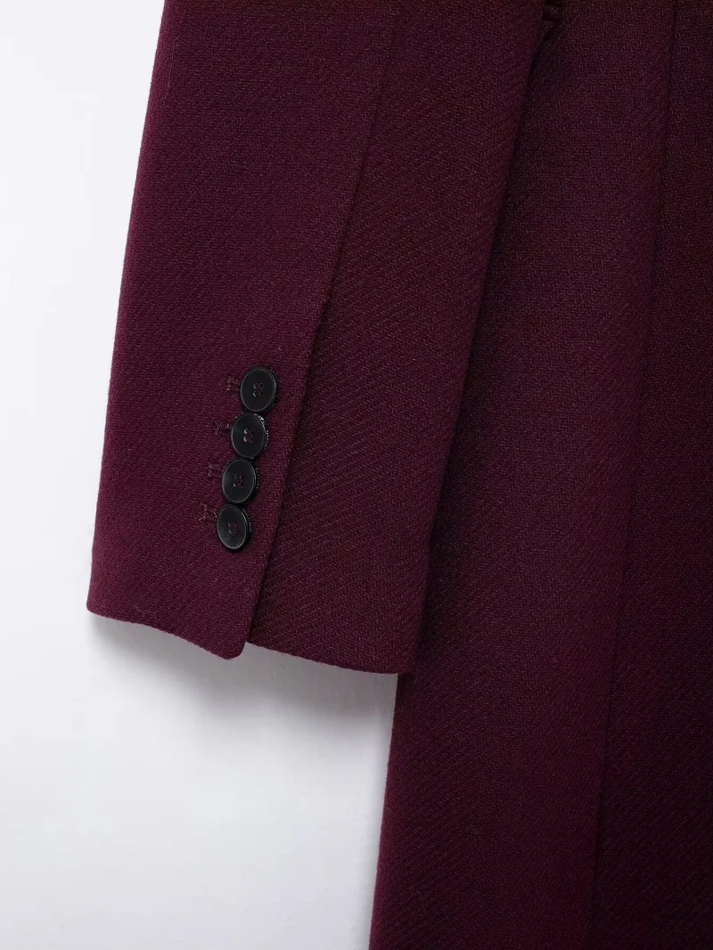 Women’s Wine Red Woolen Coat - Image 6