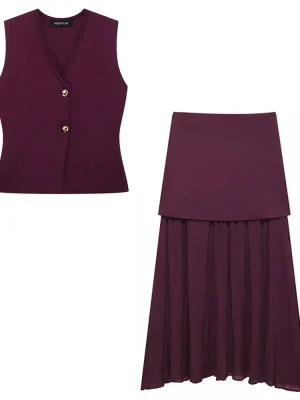 Women’s Wine Red Knitted Skirt Set