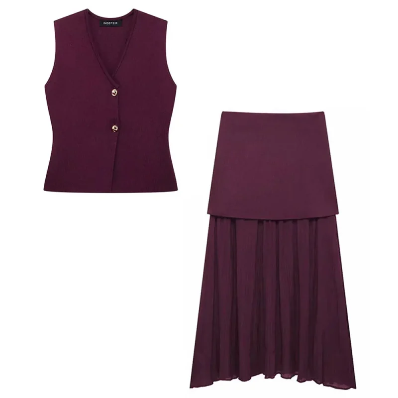 Women’s Wine Red Knitted Skirt Set