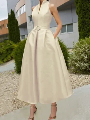 Women’s Elegant Belted Evening Dress
