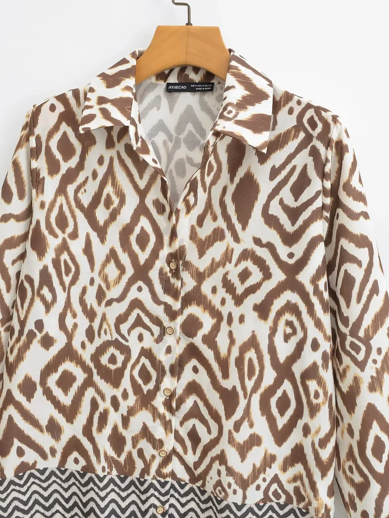 Women’s Vintage Print Blouse & Midi Skirt Set - Image 5