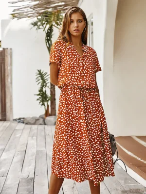 Women’s Vintage Floral Boho Maxi Shirt Dress