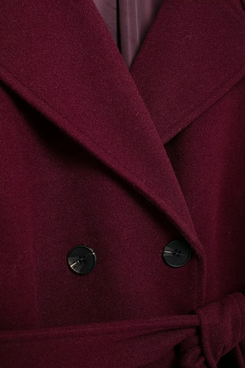 Women’s Elegant Burgundy Wool Coat - Image 6