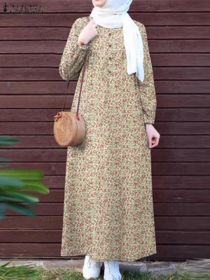 Long Sleeve O-Neck Loose Muslim Kaftan Dress