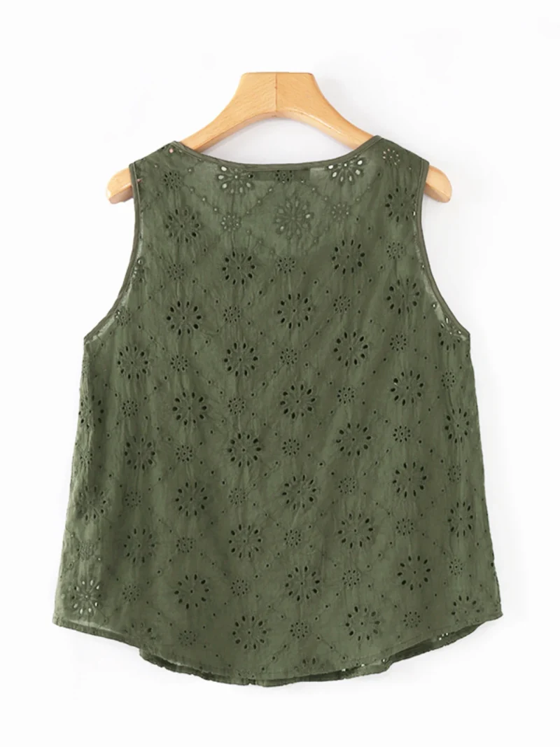 Summer Embroidered Sleeveless Blouse Casual Tunic Top - Image 5
