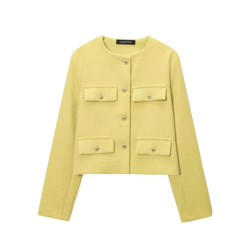 Women Elegant Yellow Coat with Buttons - Image 2