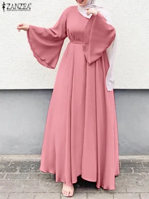 Women’s Solid Long Sleeve Muslim Maxi Dress