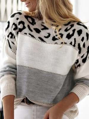 Women’s Oversized Leopard Contrast Sweater