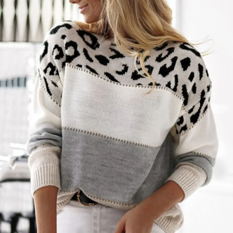 Women’s Oversized Leopard Contrast Sweater