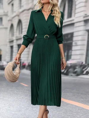 Women’s Solid Color Slim Lapel Dress