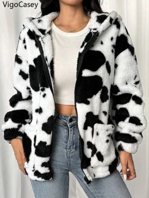 Women’s Printed Plush Hooded Winter Coat