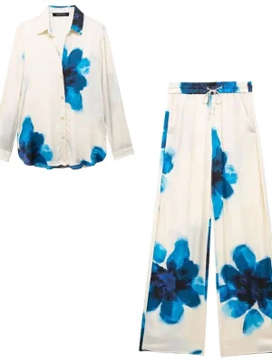 Women’s Floral Blouse & High Waist Pants Set