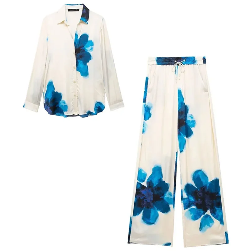 Women’s Floral Blouse & High Waist Pants Set