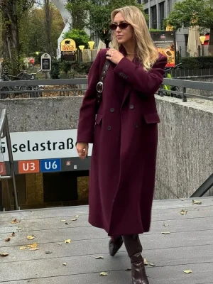Women’s Wine Red Woolen Coat