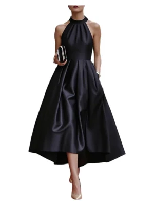 Women’s Summer Halterneck Pleated Midi Dress