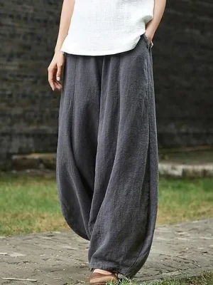 Vintage Elastic Waist Full Length Trousers