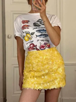 Women’s Yellow Sequin Mini Skirt