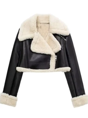 Vintage Faux Leather Zip Jacket for Women
