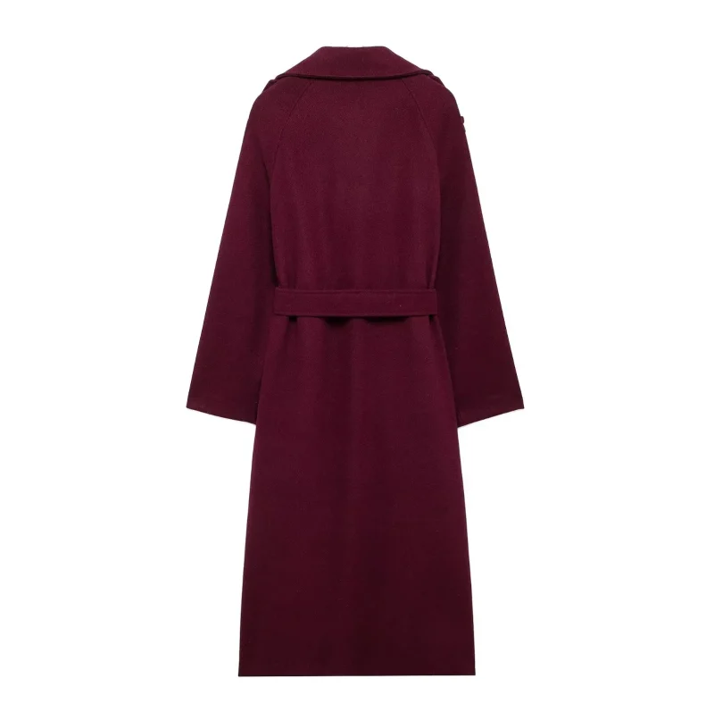 Women’s Elegant Burgundy Wool Coat - Image 3