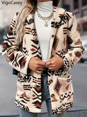 Women’s Printed Plush Hooded Winter Coat