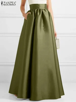 Women’s Autumn Satin A-line Maxi Skirt