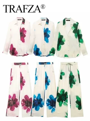 Women’s Floral Print Blouse & Pants Set