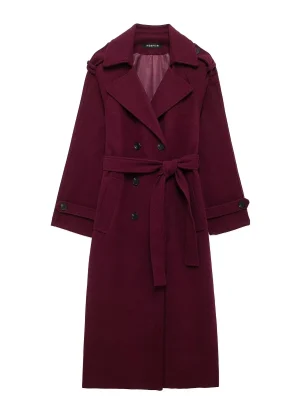 Women’s Elegant Burgundy Wool Coat