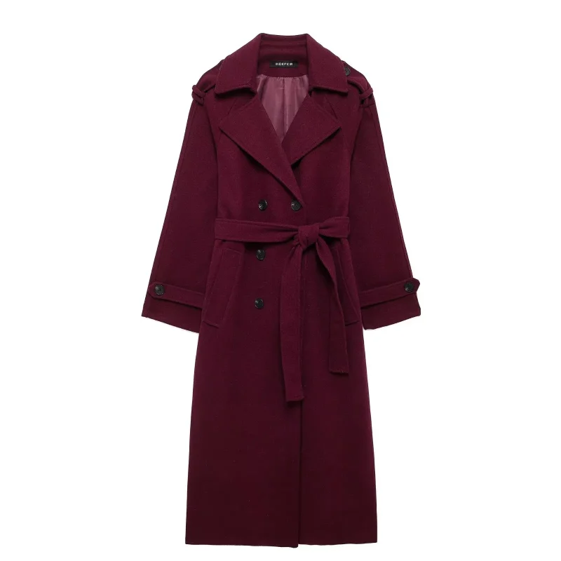 Women’s Elegant Burgundy Wool Coat