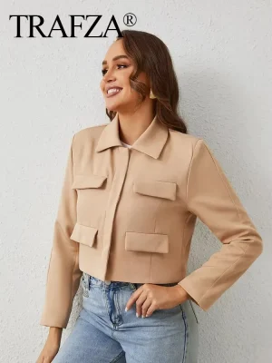 Women Slim Cropped Autumn Jacket