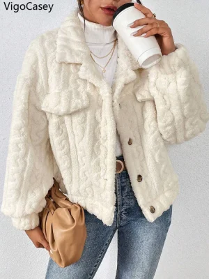 Women’s White Plush Single Breasted Coat