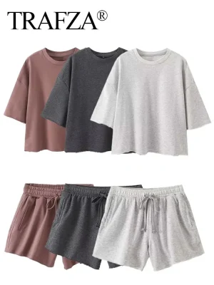 Women’s Vintage Solid T-Shirt & Shorts Set