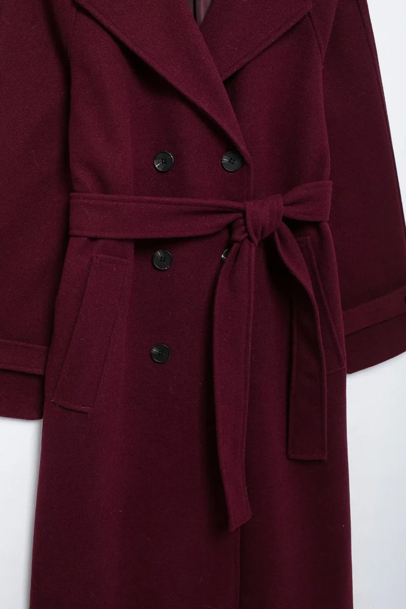 Women’s Elegant Burgundy Wool Coat - Image 5