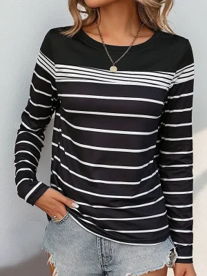Women’s Autumn Casual Striped Long Sleeve Tee