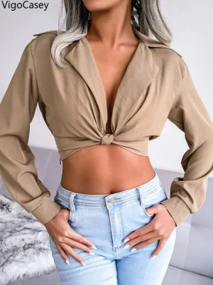 Sexy Solid Long Sleeve Short T-Shirt